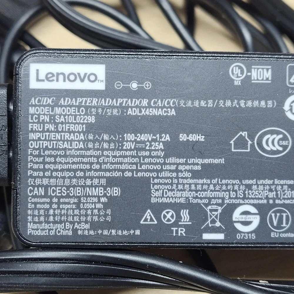 Lenovo AC/DC adapter model ADLX45NAC3A